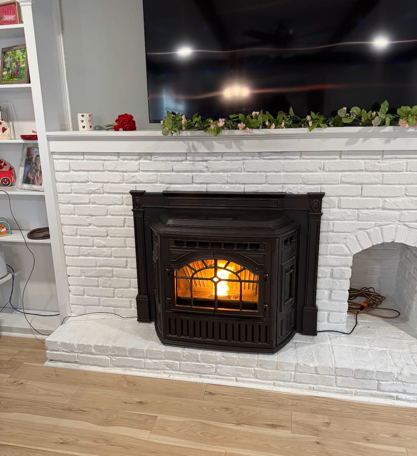 Pellet stove insert installed by Warrington Chimney & Fireplace