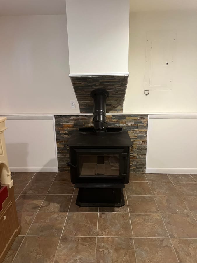 Ventis 240 free-standing stove installed by Warrington Chimney & Fireplace